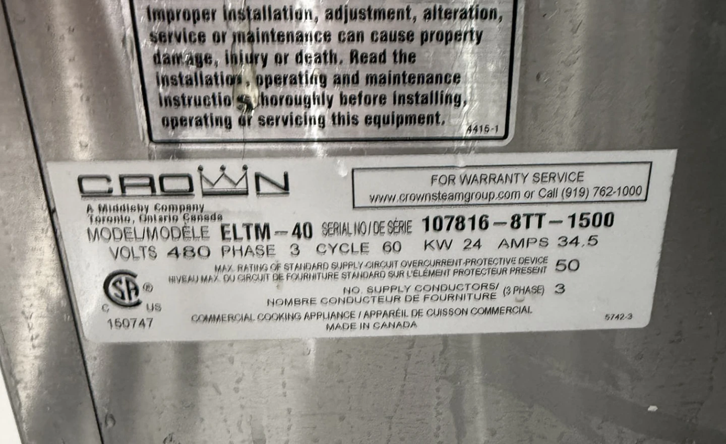 Crown Middleby ELTM-40 Electric Tilting Kettle/Mixer 40 Gallon - Image 8