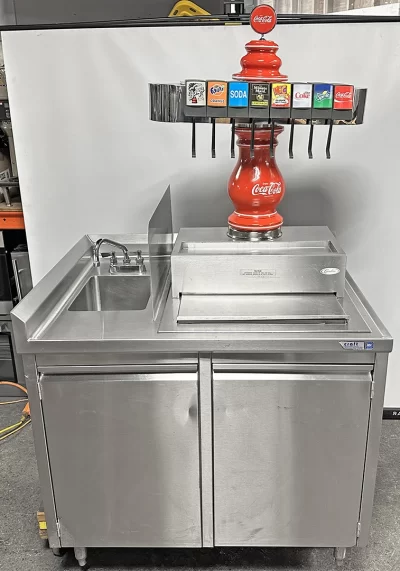 Retro "Coca-Cola" Porcelain 8 Head Fountain Soda Dispenser Cornelius CB2323 80 lb ice bin and Hand Sink