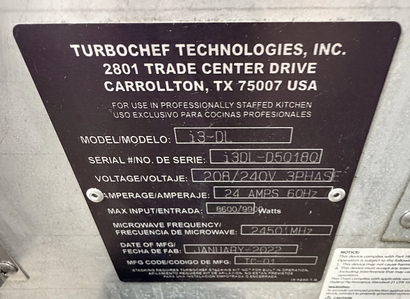 TURBO CHEF I3 - DL Touch Control High Speed Rapid Cook Oven - Image 7
