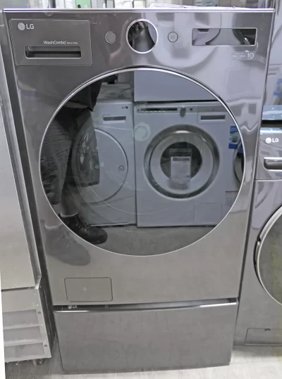 LG WM6998HBA 27" Smart Front Load Electric Washer and Dryer Combo with WD300CB Pedestal Washer