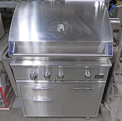 DCS BE1-36RCI-L Series 9 36" Gas Grill, CAD1-36E 36" Cart, and CAD1SK 24" Side Shelf