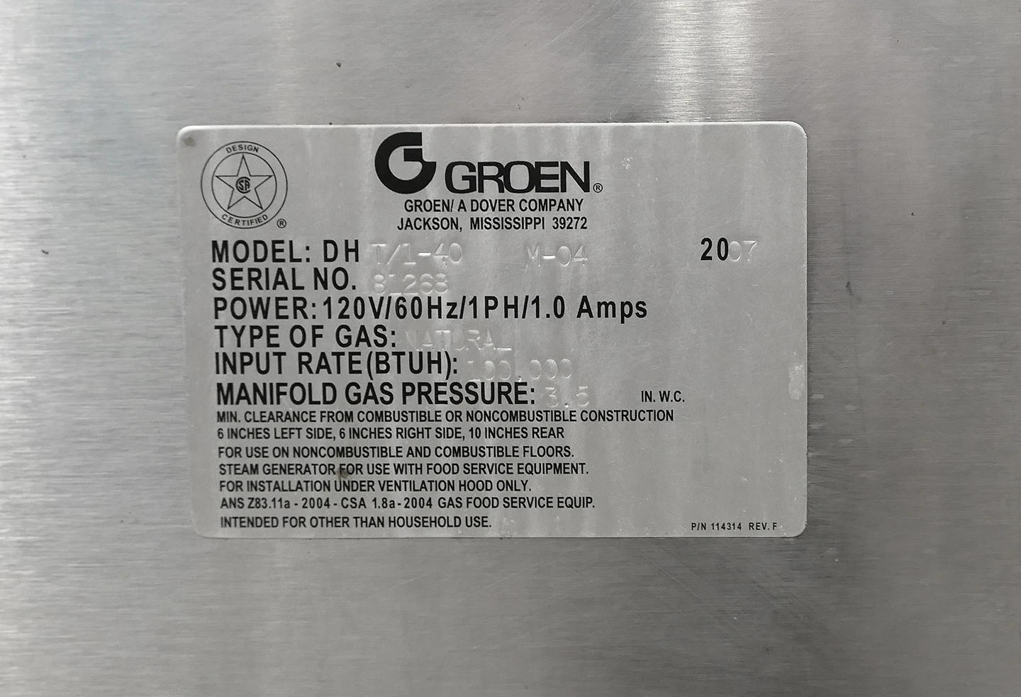 Groen DHT-1/40 gal Steam Kettle - Manual Tilt, 2/3 Jacket, Natural Gas - Image 16