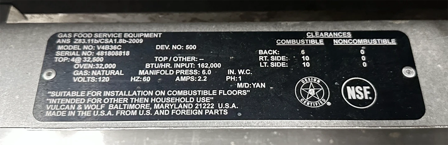 Vulcan V4B36C V Series Heavy Duty 36" 4 Burner Gas Range w/Convection Oven - Image 8