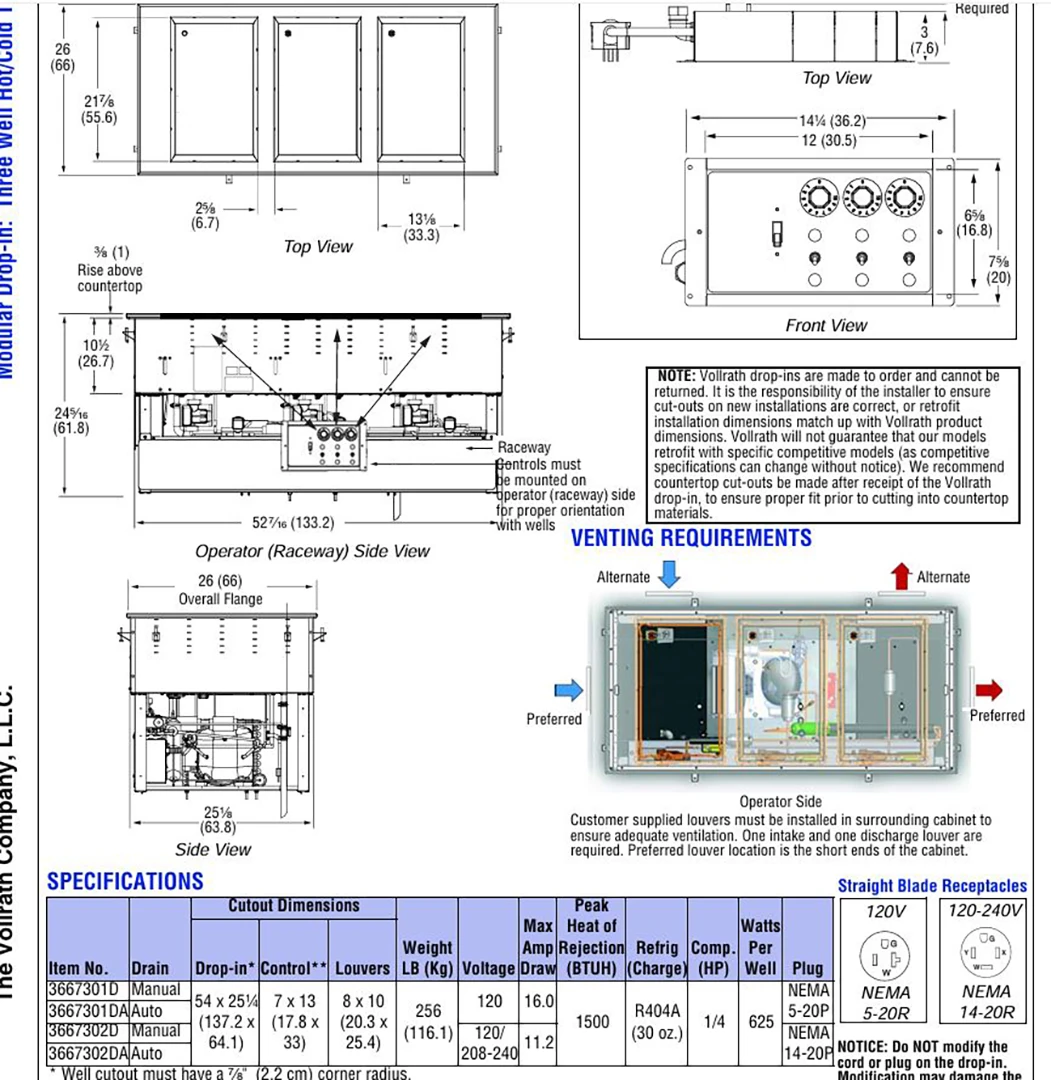 Vollrath 3667302D 3 Well Modular Drop-In Hot Cold Food Well 120/208-240V - Image 3